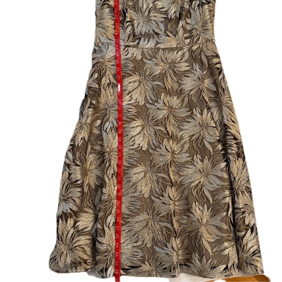 Antonio Melani Metallic Gold Floral Jacquard Dress | Size 10 - Picture 8 of 8